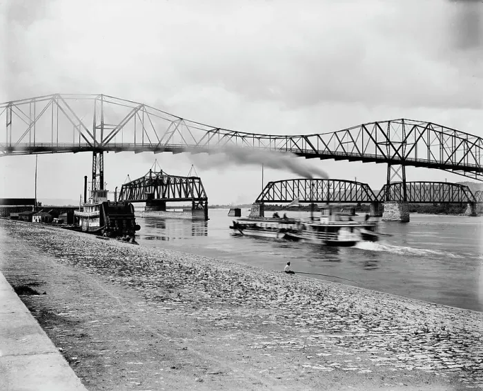 Framed Print : Levee below the bridge, The, between 1880 and 1899. Creator: Unknown Framed Print : Levee below the bridge, The, between 1880 and 1899. Creator: Unknown