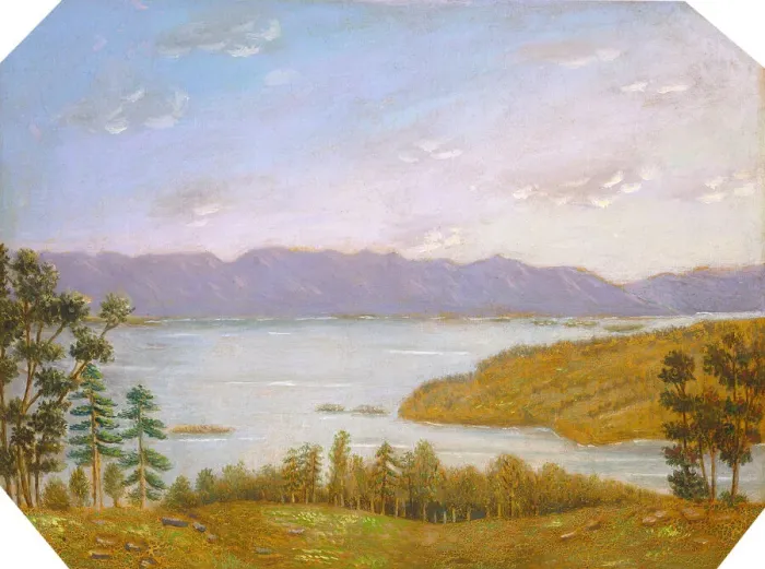Framed Print : Leverett Pond, c. 1860 / 1880. Creator: Erastus Salisbury Field Framed Print : Leverett Pond, c. 1860 / 1880. Creator: Erastus Salisbury Field