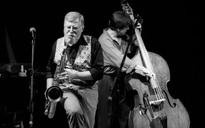Framed Print : Lew Tabackin and Philippe Aerts, Brecon Jazz Festival, Brecon, Powys, Wales, 1999 Framed Print : Lew Tabackin and Philippe Aerts, Brecon Jazz Festival, Brecon, Powys, Wales, 1999