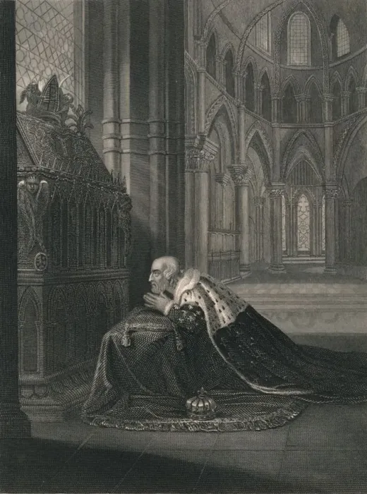 Framed Print : Lewis VII. King of France, Before Beckets Tomb, (mid 19th century). Creator: J Rogers Framed Print : Lewis VII. King of France, Before Beckets Tomb, (mid 19th century). Creator: J Rogers