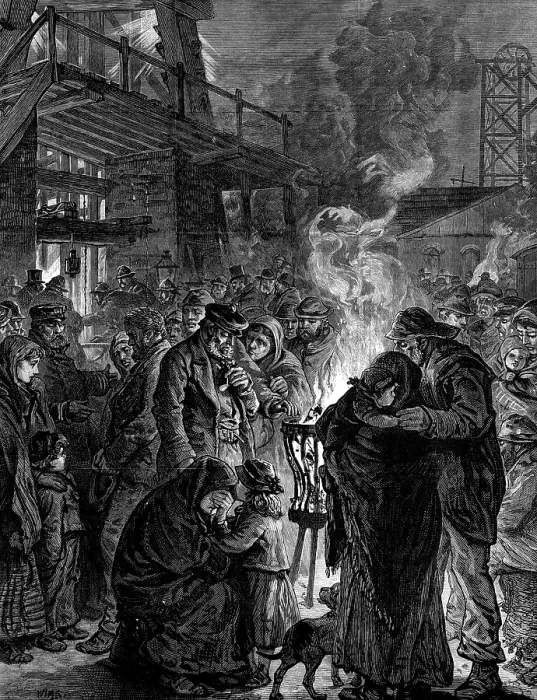 Framed Print : The Leycett Colliery Disaster: friends of the miners waiting at the pit mouth, 1880. Creator: Unknown Framed Print : The Leycett Colliery Disaster: friends of the miners waiting at the pit mouth, 1880. Creator: Unknown