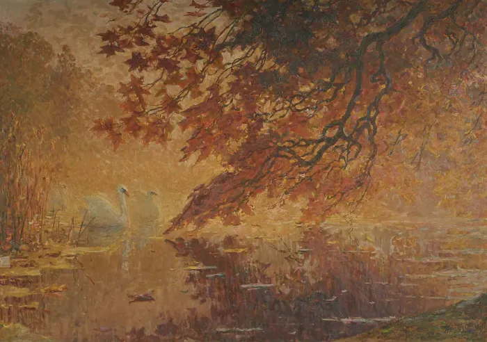 Framed Print : L'heure blonde, automne au lac Saint James, before 1911. Creator: Pierre Montezin Framed Print : L'heure blonde, automne au lac Saint James, before 1911. Creator: Pierre Montezin