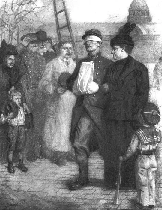 Framed Print : L'Hommage aux Braves; La promenade du blesse, 1914. Creator: Lucien Jonas Framed Print : L'Hommage aux Braves; La promenade du blesse, 1914. Creator: Lucien Jonas