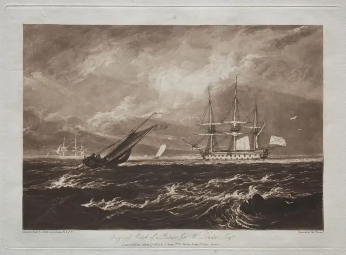 Framed Print : Liber Studiorum: The Leader Sea-piece. Creator: Joseph Mallord William Turner (British, 1775-1851)