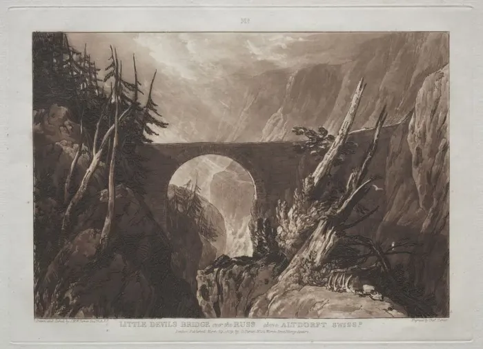 Framed Print : Liber Studiorum: Little Devils Bridge over the Russ, above Altdorft, Swiss. Creator Framed Print : Liber Studiorum: Little Devils Bridge over the Russ, above Altdorft, Swiss. Creator