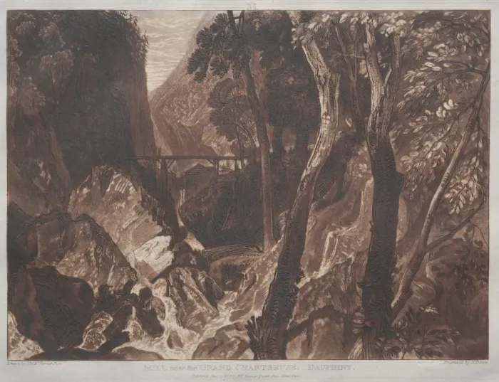 Framed Print : Liber Studiorum: Mill near the Grand Chartreuse, Dauphiny. Creator: Joseph Mallord William Turner Framed Print : Liber Studiorum: Mill near the Grand Chartreuse, Dauphiny. Creator: Joseph Mallord William Turner