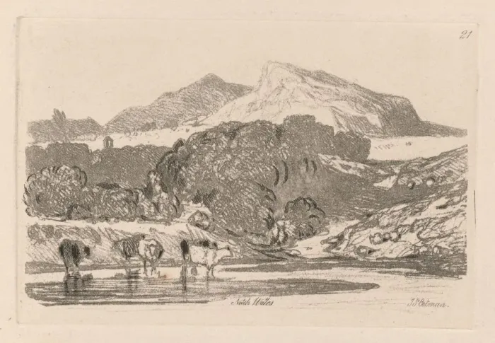 Framed Print : Liber Studiorum: Plate 21, View in North Wales, 1838. Creator: John Sell Cotman (British Framed Print : Liber Studiorum: Plate 21, View in North Wales, 1838. Creator: John Sell Cotman (British
