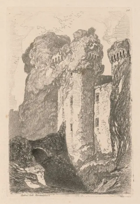 Framed Print : Liber Studiorum: Plate 24, Ragland Castle, Monmouthshire, 1838. Creator: John Sell Cotman (British Framed Print : Liber Studiorum: Plate 24, Ragland Castle, Monmouthshire, 1838. Creator: John Sell Cotman (British