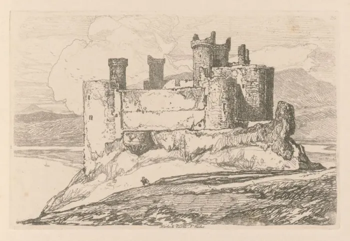 Framed Print : Liber Studiorum: Plate 25, Harlech Castle, N. Wales, 1838. Creator: John Sell Cotman (British Framed Print : Liber Studiorum: Plate 25, Harlech Castle, N. Wales, 1838. Creator: John Sell Cotman (British