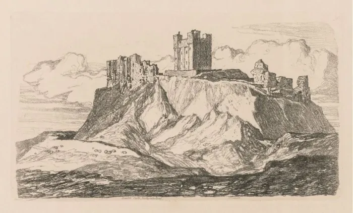 Framed Print : Liber Studiorum: Plate 30, Bambro Castle, Northumberland, 1838. Creator: John Sell Cotman (British Framed Print : Liber Studiorum: Plate 30, Bambro Castle, Northumberland, 1838. Creator: John Sell Cotman (British