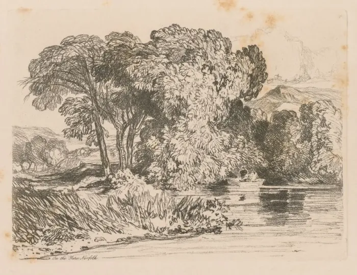Framed Print : Liber Studiorum: Plate 4, View on the Yare, Norfolk, 1838. Creator: John Sell Cotman (British Framed Print : Liber Studiorum: Plate 4, View on the Yare, Norfolk, 1838. Creator: John Sell Cotman (British