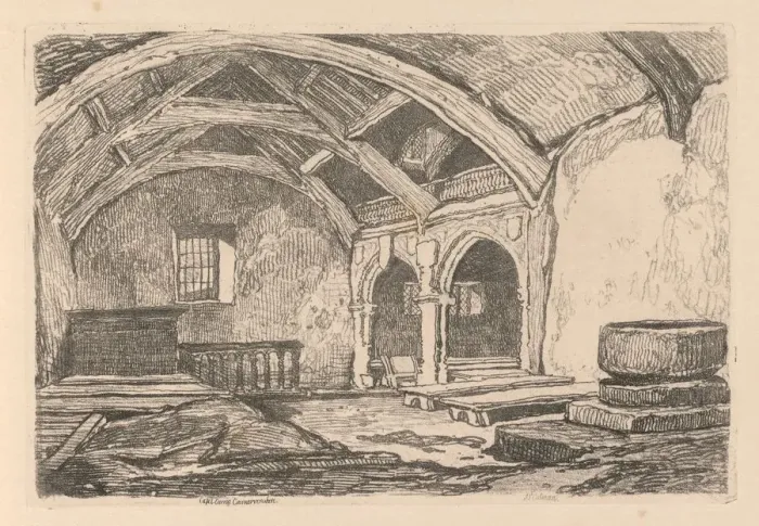 Framed Print : Liber Studiorum: Plate 42, Capel Carrig, Caernarvonshire, 1838. Creator: John Sell Cotman (British Framed Print : Liber Studiorum: Plate 42, Capel Carrig, Caernarvonshire, 1838. Creator: John Sell Cotman (British