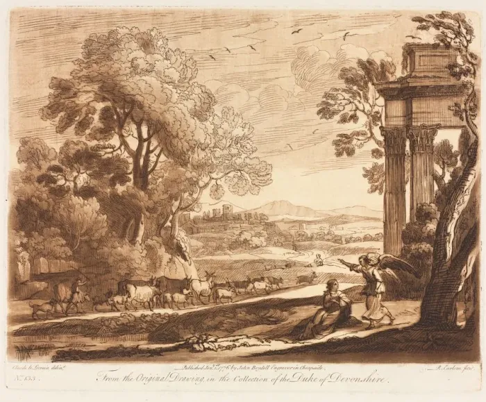 Framed Print : Liber Veritatis: No. 133, A Landscape, with Cattle, and the Angel Comforting Hagar, 1776 Framed Print : Liber Veritatis: No. 133, A Landscape, with Cattle, and the Angel Comforting Hagar, 1776