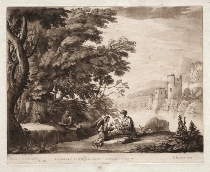 Framed Print : Liber Veritatis: No. 38, The Repose of the Holy Family along a River, 1774. Creator Framed Print : Liber Veritatis: No. 38, The Repose of the Holy Family along a River, 1774. Creator