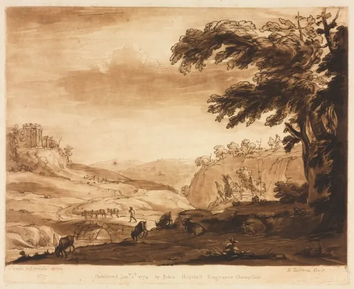 Framed Print : Liber Veritatis: No. 7, An Island Scene of a Mountainous Country with Cattle, 1774 Framed Print : Liber Veritatis: No. 7, An Island Scene of a Mountainous Country with Cattle, 1774