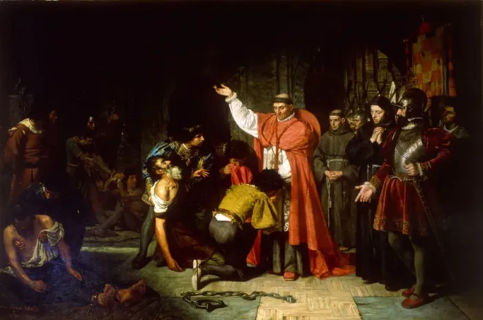 Framed Print : The liberation of Christian prisoners of Oran by Cardinal Cisneros, 1869. Artist: Jover y Casanova, Francisco (1836-1890) Framed Print : The liberation of Christian prisoners of Oran by Cardinal Cisneros, 1869. Artist: Jover y Casanova, Francisco (1836-1890)