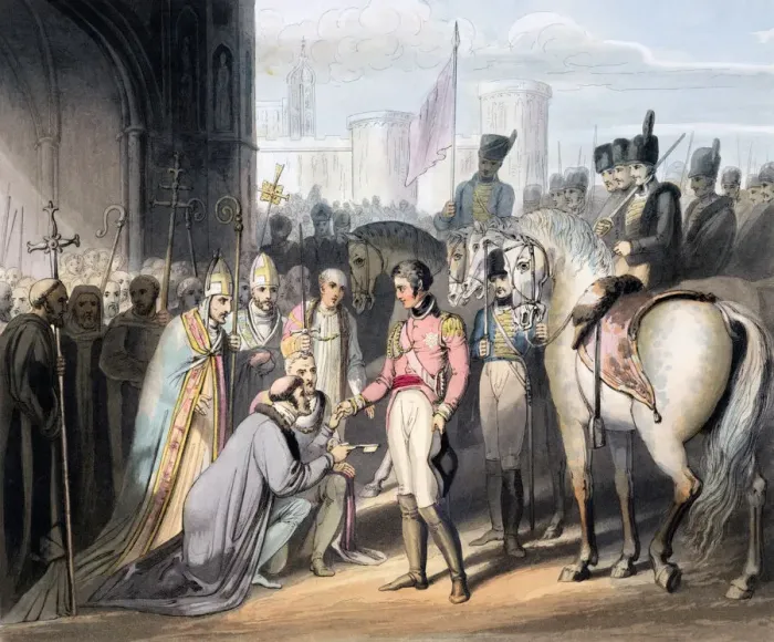 Framed Print : Liberation of Madrid, 6th August 1812 (1819). Artist: T Fielding Framed Print : Liberation of Madrid, 6th August 1812 (1819). Artist: T Fielding