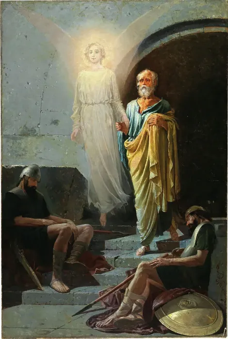 Framed Print : The Liberation of Saint Peter, 1889. Creator: Ryabushkin, Andrei Petrovich (1861-1904) Framed Print : The Liberation of Saint Peter, 1889. Creator: Ryabushkin, Andrei Petrovich (1861-1904)