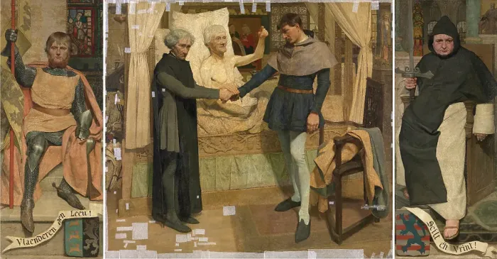 Framed Print : The Liberators of Flanders, (c1280s), 1879. Creator: Jan Van Beers Framed Print : The Liberators of Flanders, (c1280s), 1879. Creator: Jan Van Beers