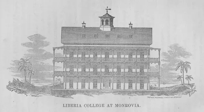 Framed Print : Liberia College at Monrovia. 1863. Creator: Richer Russell Framed Print : Liberia College at Monrovia. 1863. Creator: Richer Russell