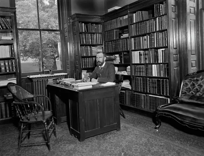 Framed Print : The Librarian, U.S. Naval Academy, between 1890 and 1901. Creator: Unknown