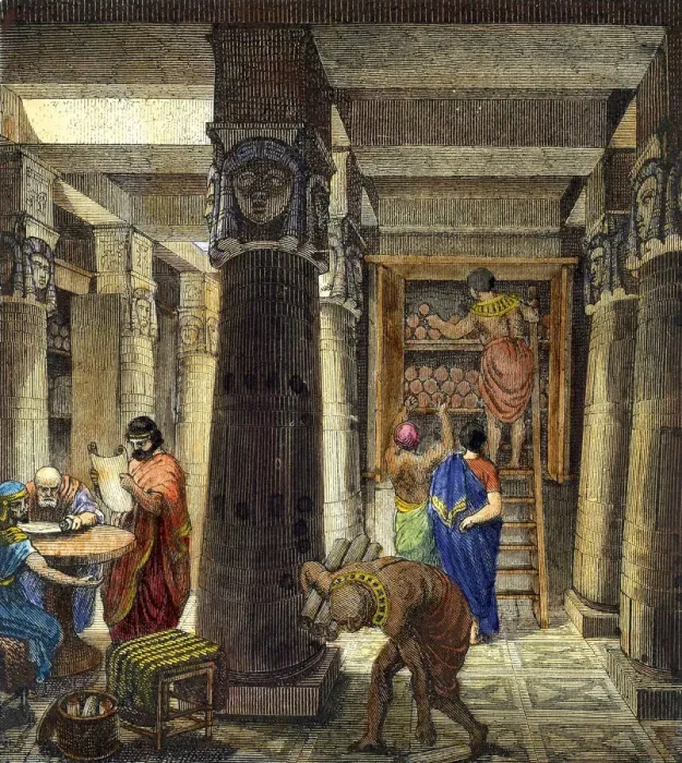 Framed Print : The Library of Alexandria, 1876. Artist: Anonymous Framed Print : The Library of Alexandria, 1876. Artist: Anonymous