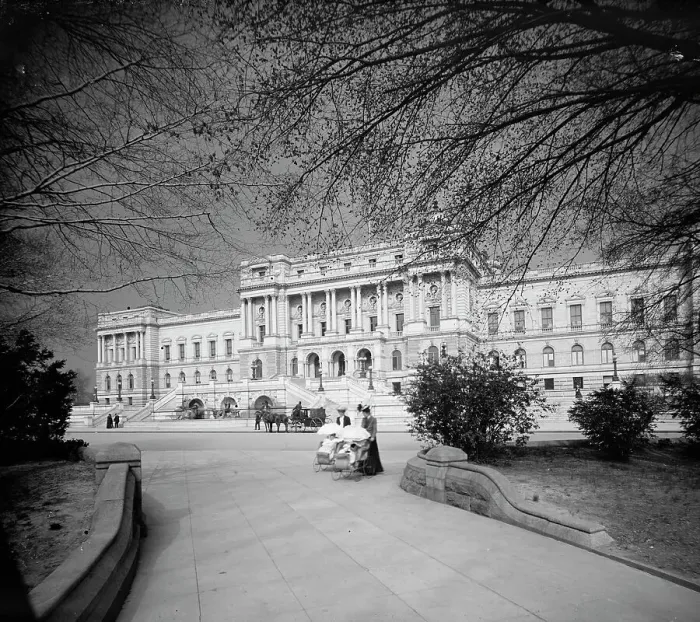Framed Print : Library of Congress facade, dark sky, Washington, D.C. 1902. Creator: Unknown Framed Print : Library of Congress facade, dark sky, Washington, D.C. 1902. Creator: Unknown
