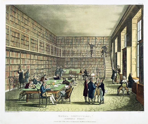 Library of the Royal Institution, Albermarle Street, London, 1808-1811. Artist: Thomas Rowlandson