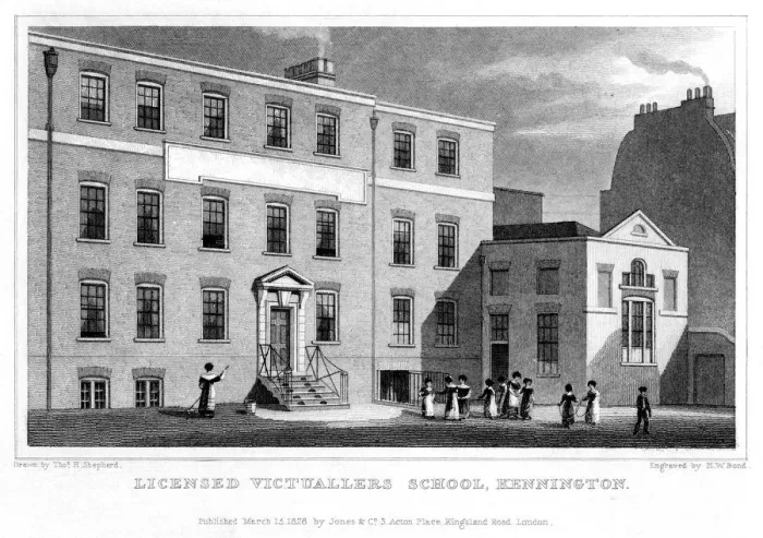 Framed Print : Licensed Victuallers School, Kennington, London, 1828. Artist: HW Bond Framed Print : Licensed Victuallers School, Kennington, London, 1828. Artist: HW Bond