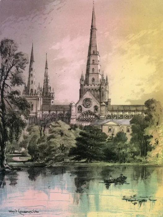 Framed Print : Lichfield Cathedral, Staffordshire, c1870. Artist: Alfred Concanen Framed Print : Lichfield Cathedral, Staffordshire, c1870. Artist: Alfred Concanen