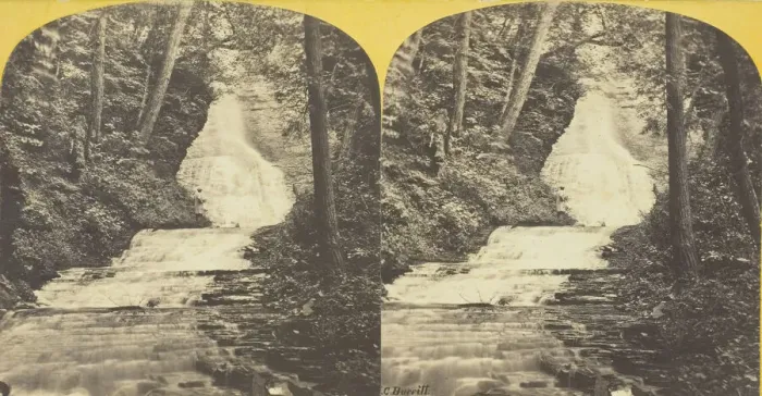 Framed Print : Lick Brook, near Ithaca, N. Y. Falls upper end of the Ravine, 1860 / 65. Creator: J. C Framed Print : Lick Brook, near Ithaca, N. Y. Falls upper end of the Ravine, 1860 / 65. Creator: J. C