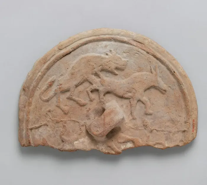 Framed Print : Lid with a Lion attacking a Bull, Iran, 12th century. Creator: Unknown Framed Print : Lid with a Lion attacking a Bull, Iran, 12th century. Creator: Unknown