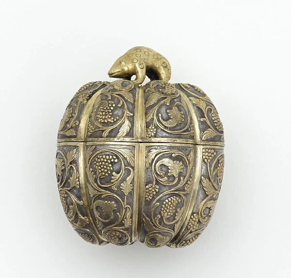 Lidded box in the form of a melon with grape... Early or mid-Tang dynasty