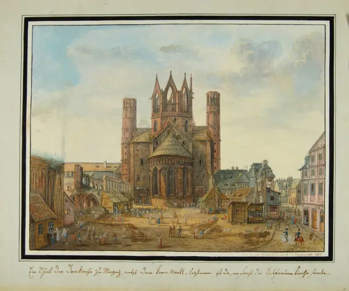 Framed Print : Liebfrauenplatz and Mainz Cathedral from the east, 1812 Framed Print : Liebfrauenplatz and Mainz Cathedral from the east, 1812