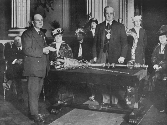 Framed Print : Lieut. Bell, R. N. R. captain of the Thordis, being presented by the Lord Mayor of London with the r Framed Print : Lieut. Bell, R. N. R. captain of the Thordis, being presented by the Lord Mayor of London with the r