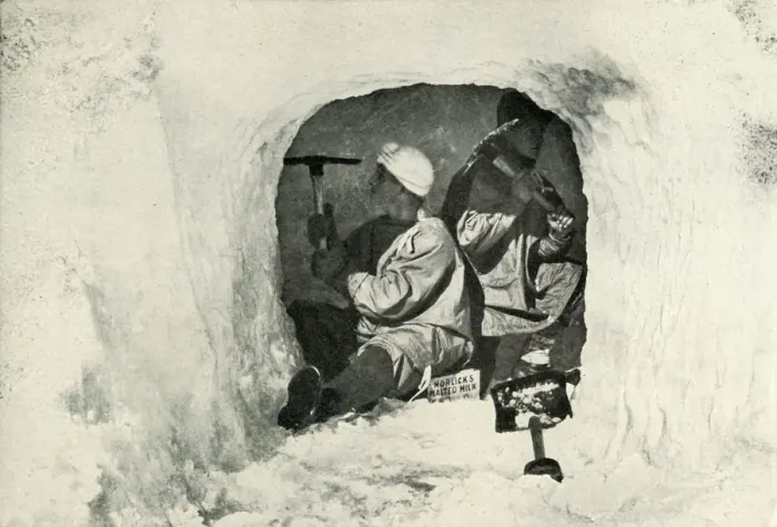 Framed Print : Lieut. Evans and Nelson Cutting a Cave for Cold Storage, 12 January 1911, (1913) Framed Print : Lieut. Evans and Nelson Cutting a Cave for Cold Storage, 12 January 1911, (1913)