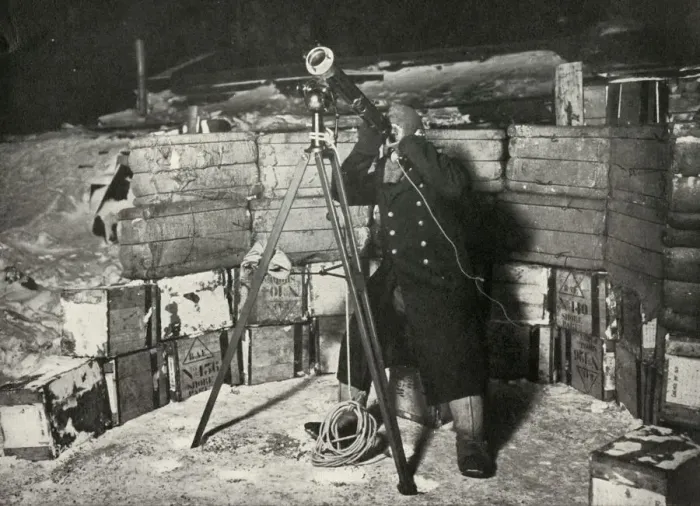 Framed Print : Lieut. Evans Observing An Occultation of Jupiter, 8 June 1911, (1913). Artist: Herbert Ponting Framed Print : Lieut. Evans Observing An Occultation of Jupiter, 8 June 1911, (1913). Artist: Herbert Ponting