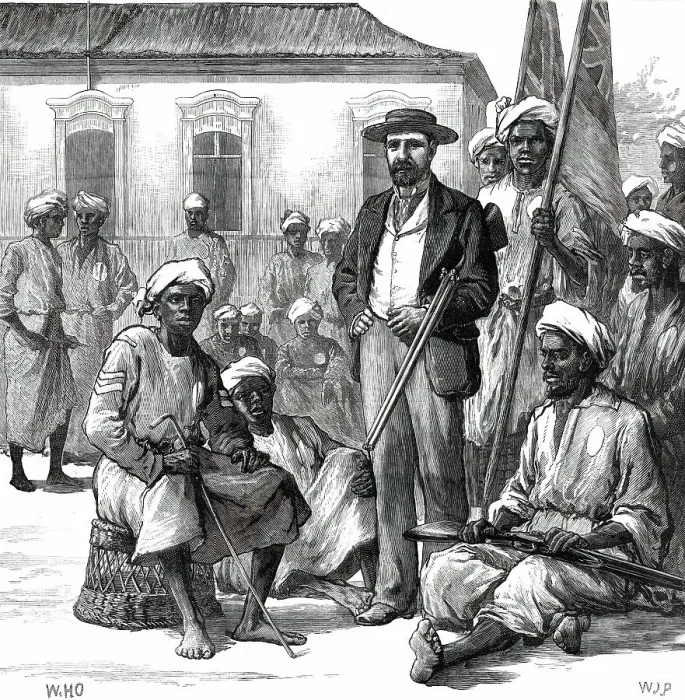 Framed Print : Lieutenant Cameron and some of his African followers, 1876. Creator: W. J. P Framed Print : Lieutenant Cameron and some of his African followers, 1876. Creator: W. J. P