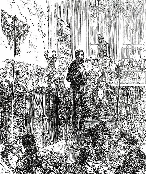 Lieutenant Cameron at the Meeting of the Royal Geographical Society, 1876. Creator: C.R
