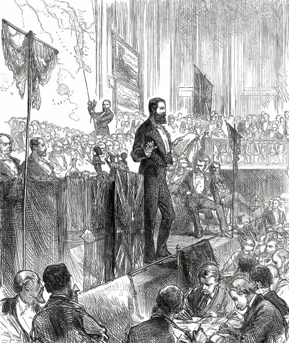 Framed Print : Lieutenant Cameron at the Meeting of the Royal Geographical Society, 1876. Creator: C.R Framed Print : Lieutenant Cameron at the Meeting of the Royal Geographical Society, 1876. Creator: C.R