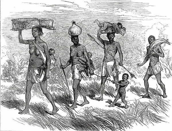 Lieutenant Cameron's sketches in Africa: a Native Family on the March, 1876. Creator: Unknown