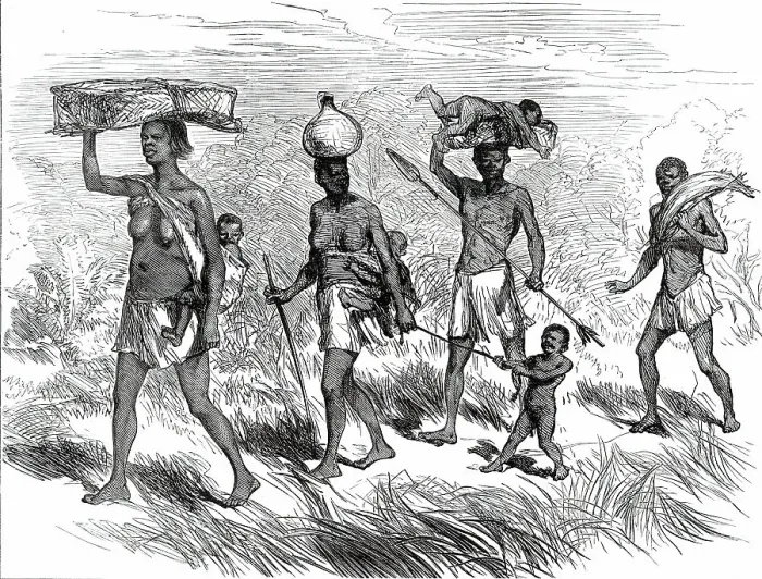 Framed Print : Lieutenant Cameron's sketches in Africa: a Native Family on the March, 1876. Creator: Unknown Framed Print : Lieutenant Cameron's sketches in Africa: a Native Family on the March, 1876. Creator: Unknown