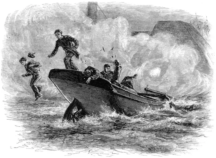 Framed Print : Lieutenant Cushings attack on the Albemarle, c1880 Framed Print : Lieutenant Cushings attack on the Albemarle, c1880
