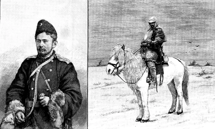 Framed Print : Lieutenant Dimitri Pechkoff, riding from Eastern Siberia to St. Petersburg on horseback, 1890. Creator: R. Taylor Framed Print : Lieutenant Dimitri Pechkoff, riding from Eastern Siberia to St. Petersburg on horseback, 1890. Creator: R. Taylor