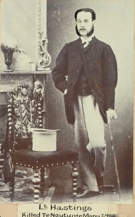 Framed Print : Lieutenant Hastings, killed Te Ngutuote Manu 7.9.1868, c.1900. Creator: William Francis Gordon Framed Print : Lieutenant Hastings, killed Te Ngutuote Manu 7.9.1868, c.1900. Creator: William Francis Gordon