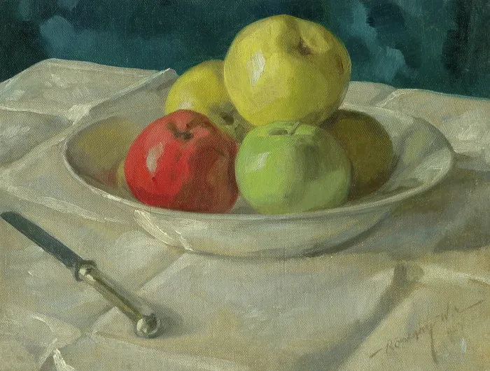 Framed Print : Still life with apples, 1923. Creator: Elemer Koszeghy Framed Print : Still life with apples, 1923. Creator: Elemer Koszeghy