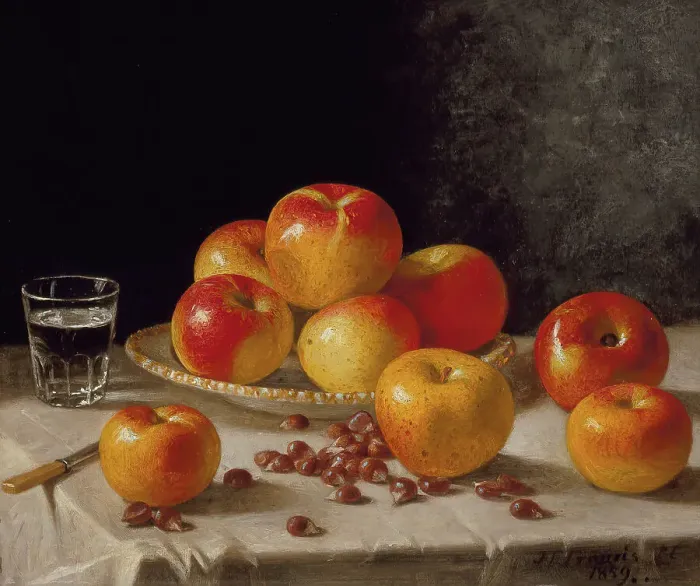 Framed Print : Still Life, Apples and Chestnuts, 1859. Creator: John F. Francis Framed Print : Still Life, Apples and Chestnuts, 1859. Creator: John F. Francis