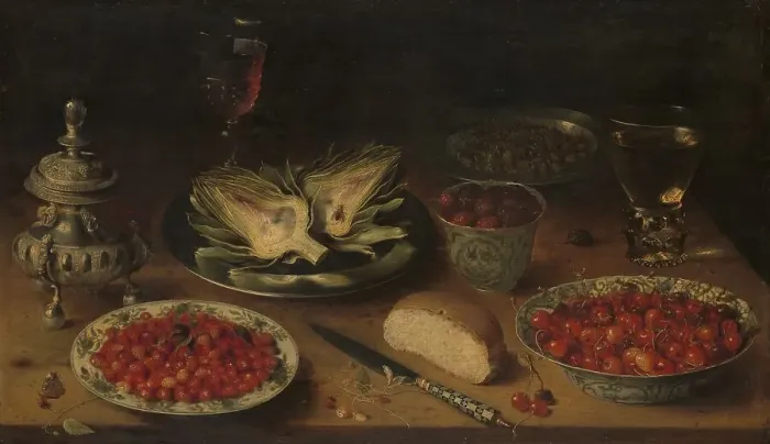 Framed Print : Still Life with Artichoke, Fruit in Kraak Porcelain Ware, a Salt Cellar / Pepper Castor, c.1605-c.1615 Creator: Osias Beert the Elder Framed Print : Still Life with Artichoke, Fruit in Kraak Porcelain Ware, a Salt Cellar / Pepper Castor, c.1605-c.1615 Creator: Osias Beert the Elder