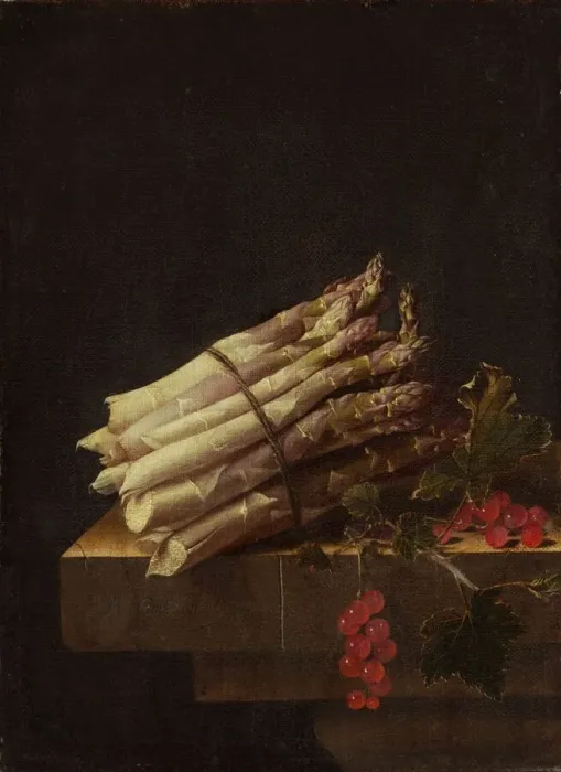 Framed Print : Still Life with Asparagus and Red Currants, 1696. Creator: Adriaen Coorte