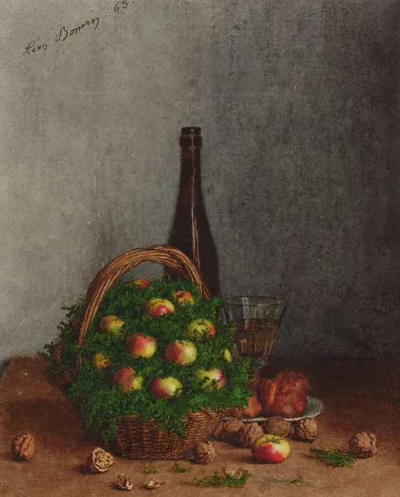 Framed Print : Still Life with Basket of Apples, 1863. Creator: Leon Bonvin Framed Print : Still Life with Basket of Apples, 1863. Creator: Leon Bonvin
